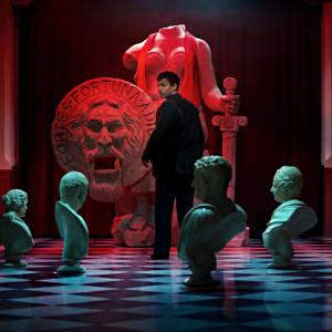 Young Fellini and ‘The Mouth of Truth’, a key scene in a new short movie created using Artificial Intelligence as part of Campari Red Diaries 2021 Fellini Forward; a project exploring the creative genius of Federico Fellini.